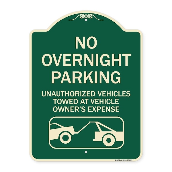 Signmission No Overnight Parking Unauthorized Vehicles Will Towed Heavy-Gauge Alum Sign, 24" x 18", G-1824-23829 A-DES-G-1824-23829 - main